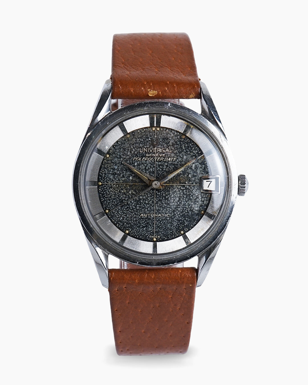 Cadran Original NOS Gris Rare Pour Universal Genève Polerouter 3 Date Microtor - État Neuf Jamais Monté