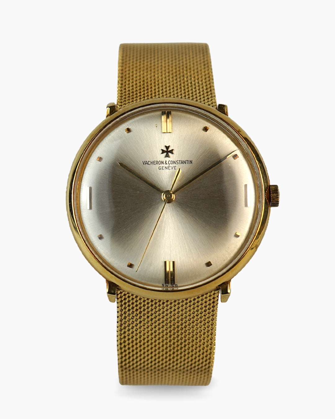 Vacheron Constantin ref. 6487 in yellow gold — Vertical index dial, with gold bracelet, crocodile strap and buckle