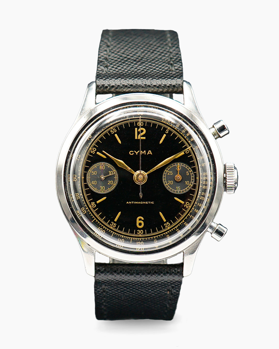 1940s Cyma oversized clamshell chronograph with Valjoux 22