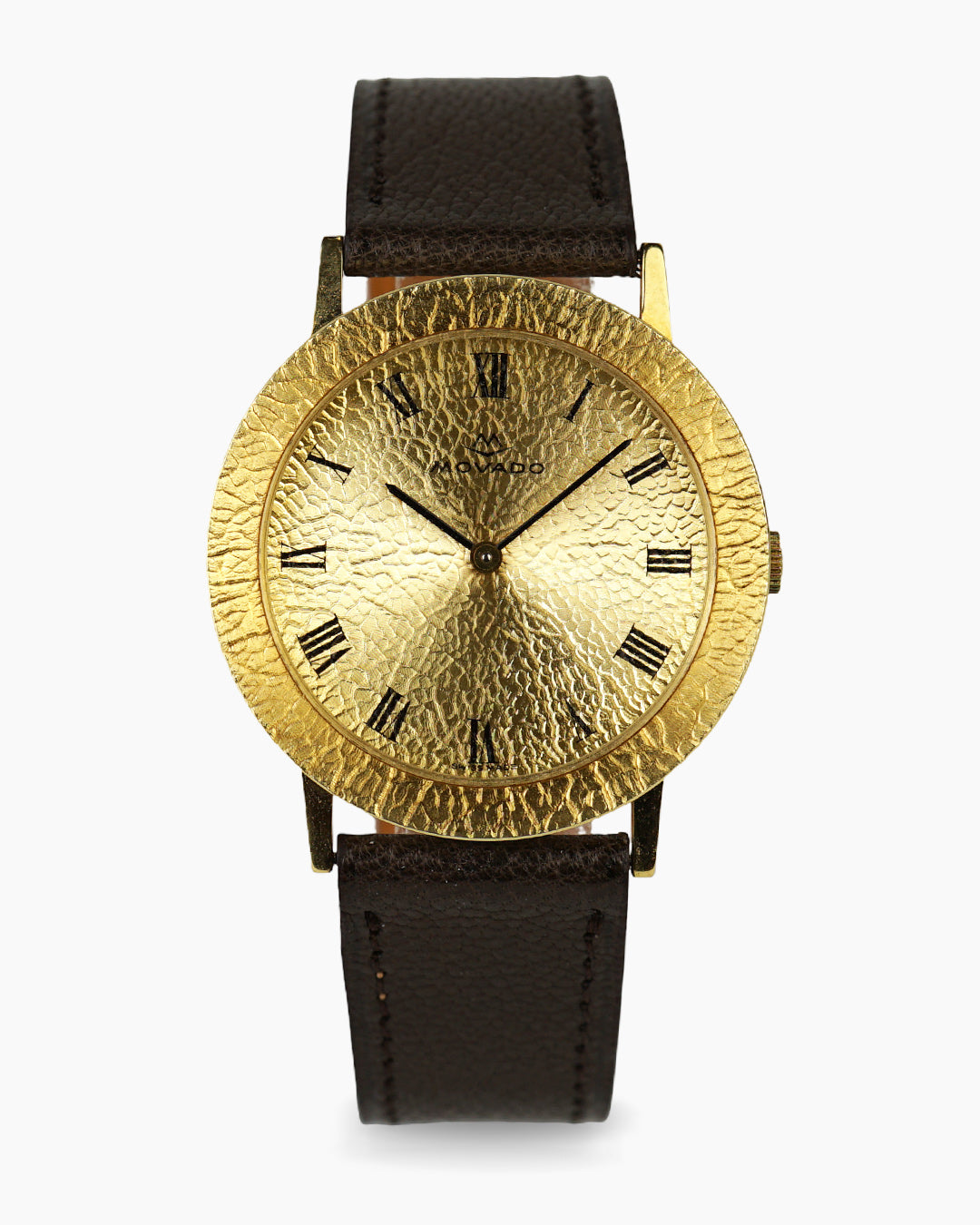 Movado "Gold Nugget" — hammered gold dial and bezel, 36mm, mint condition