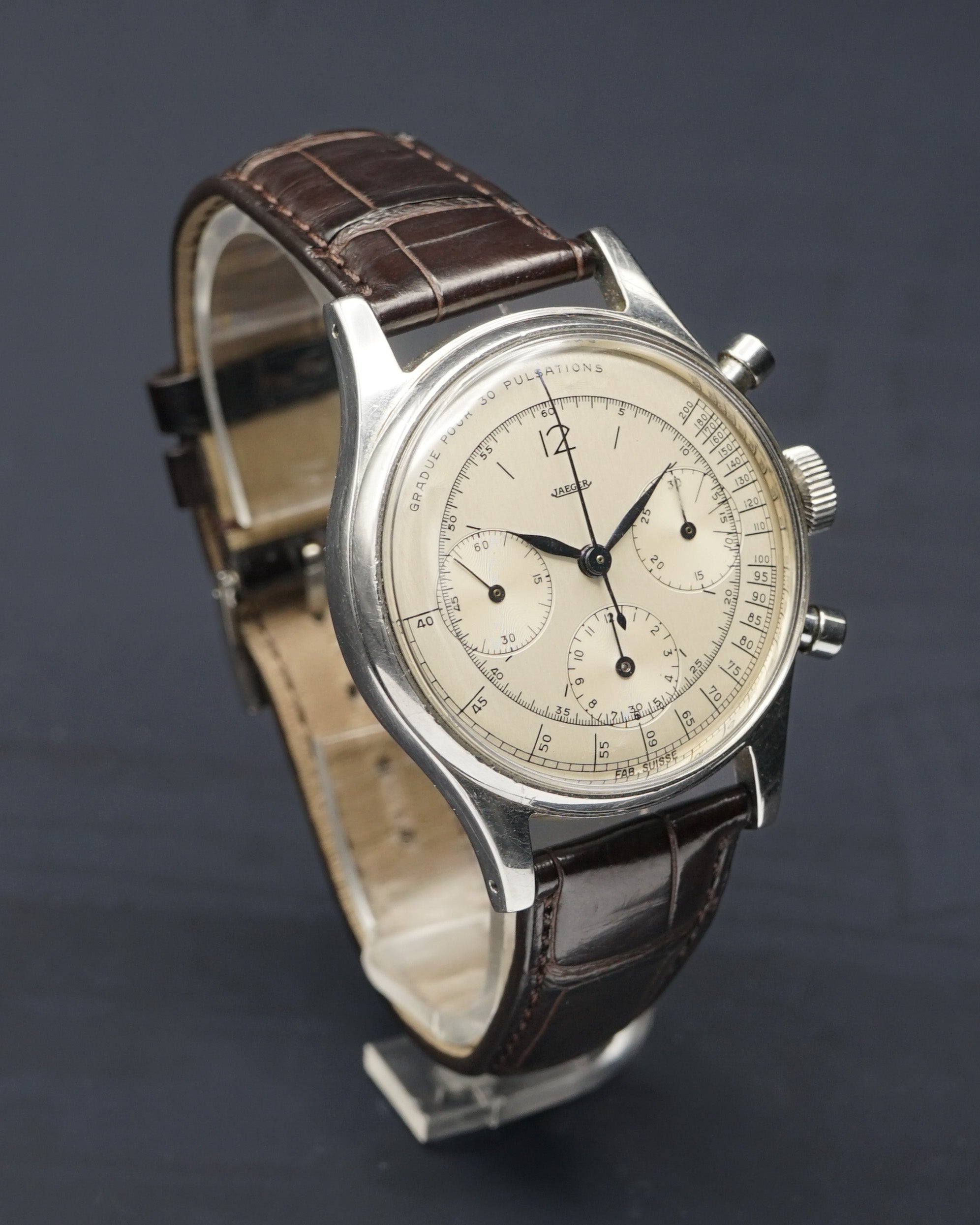 1950s Jaeger pulsometer oversized chronograph ref. 224105