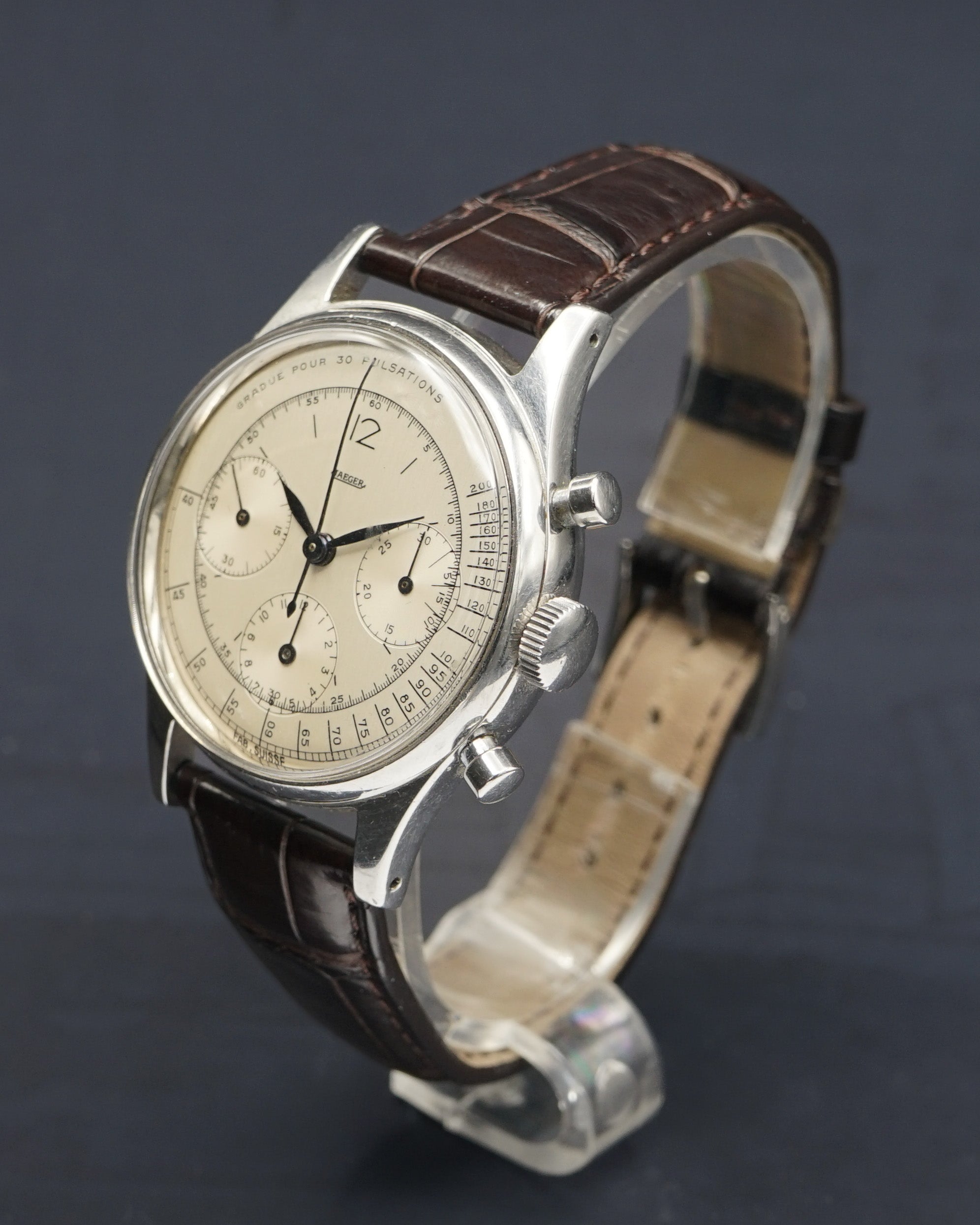 1950s Jaeger pulsometer oversized chronograph ref. 224105