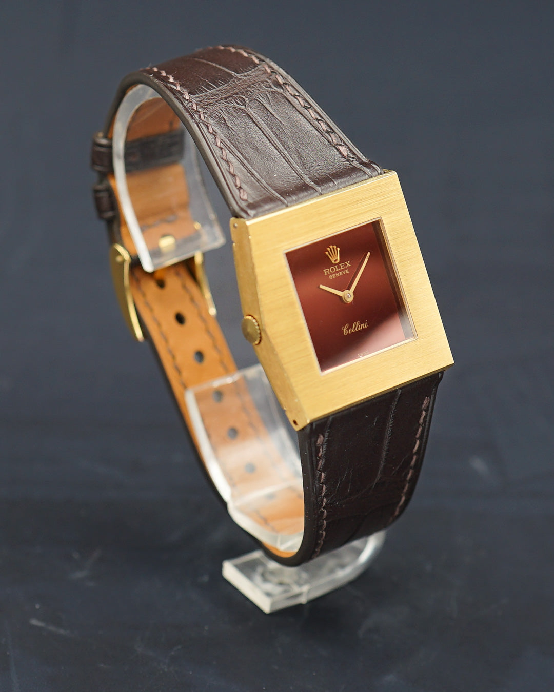 1970s Rolex Cellini ref. 4017 in a yellow gold asymetric case