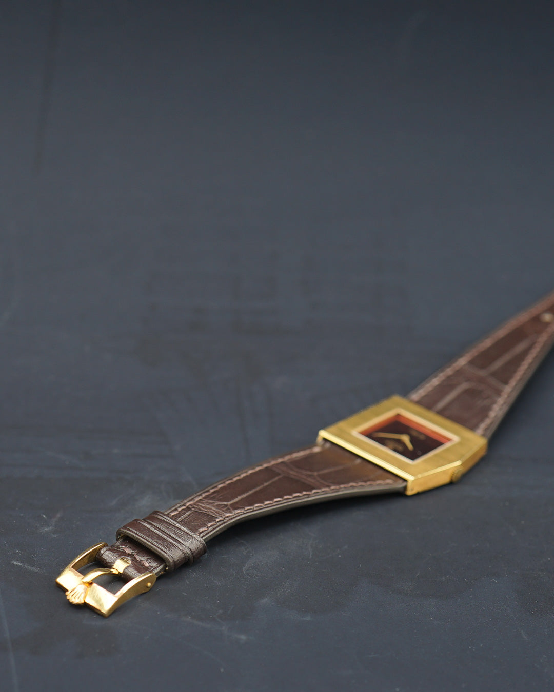 1970s Rolex Cellini ref. 4017 in a yellow gold asymetric case