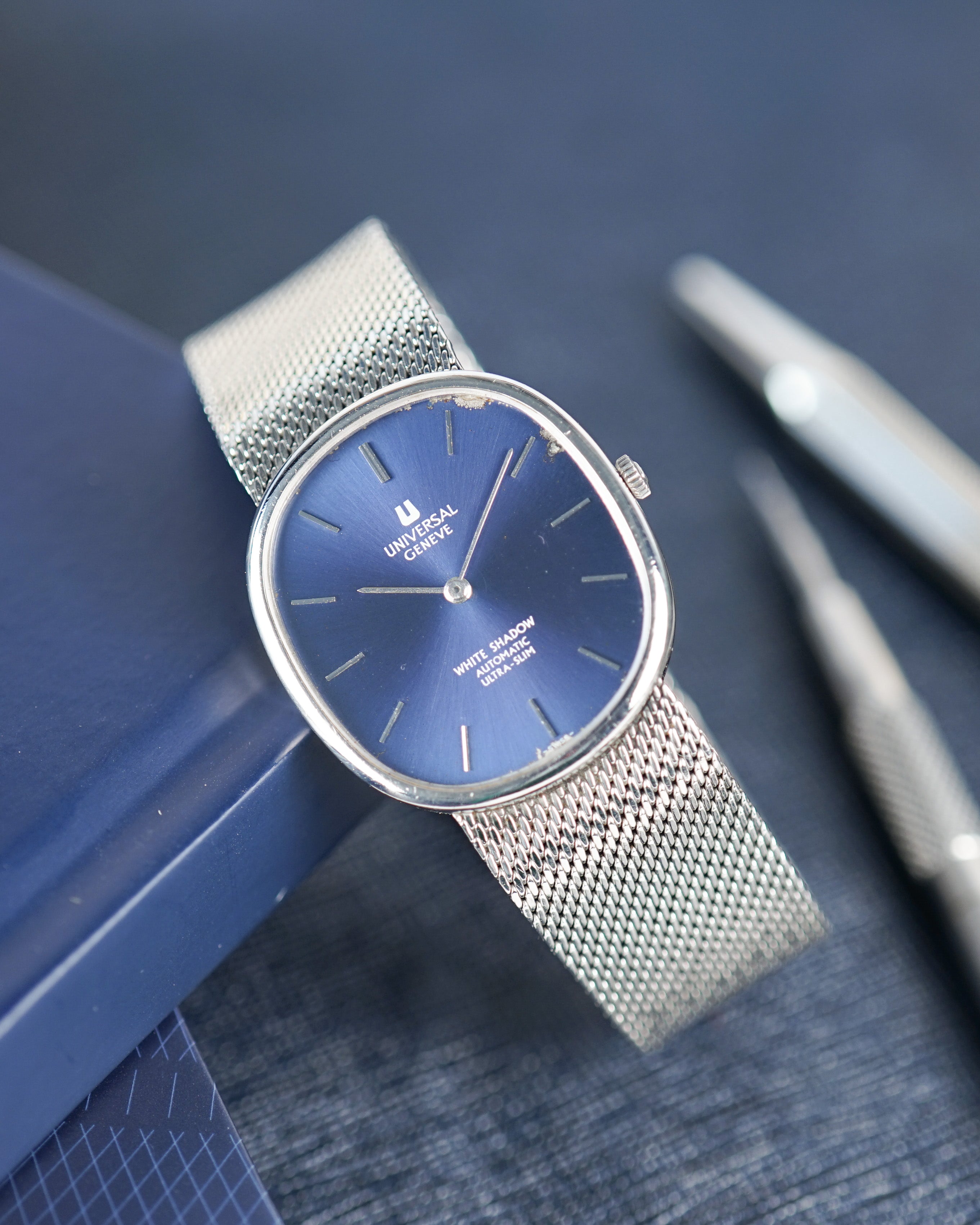 1970s Universal Geneve White Shadow Ultra Slim
