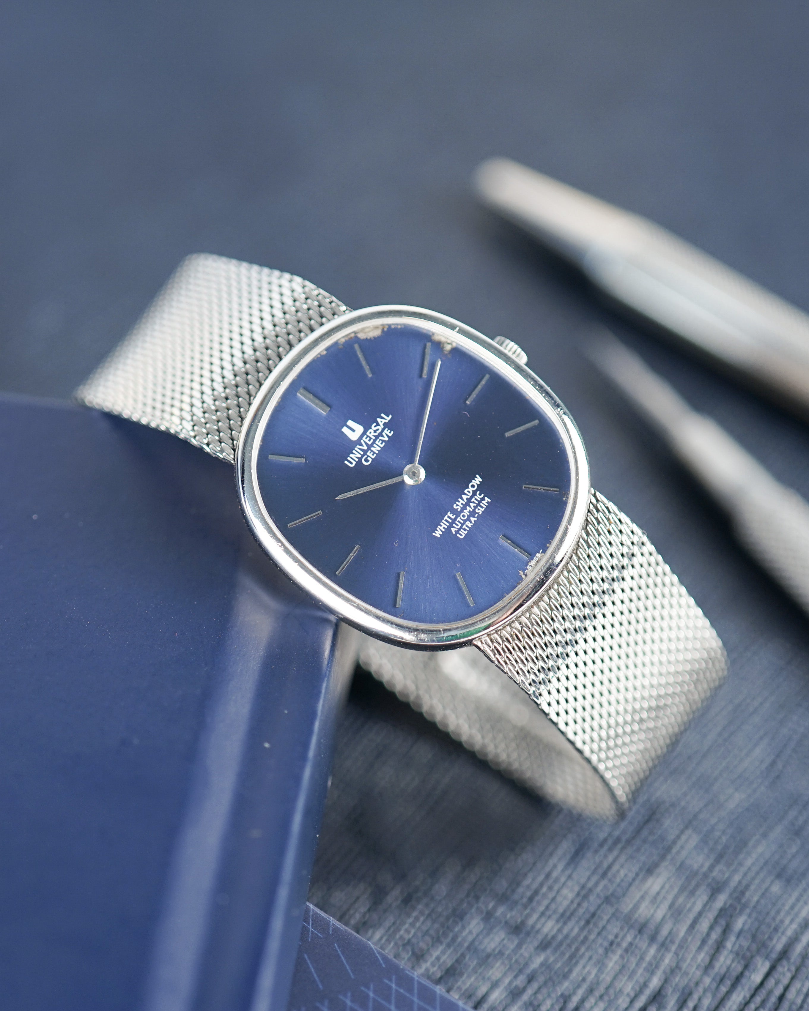 1970s Universal Geneve White Shadow Ultra Slim