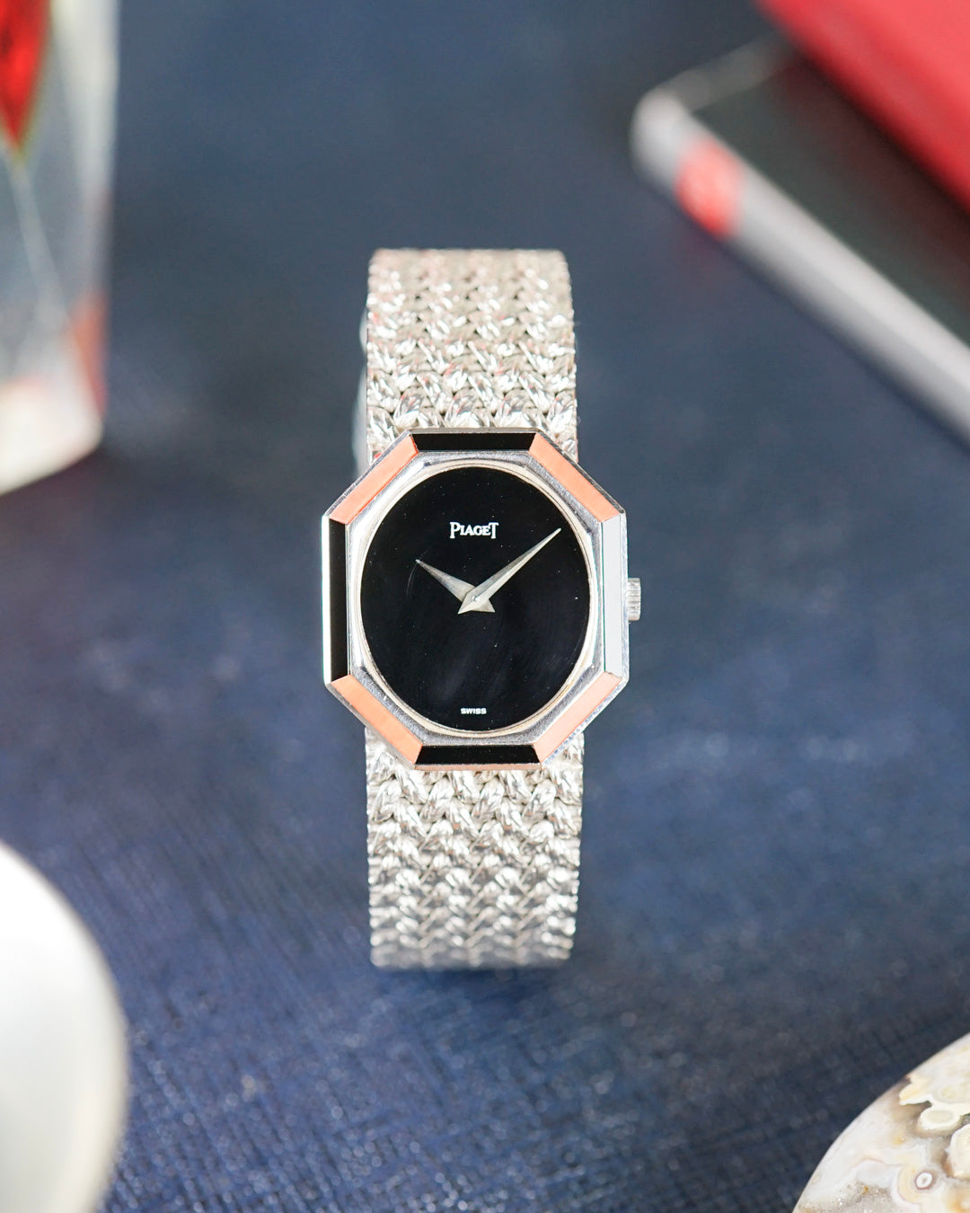 Piaget White Gold lady's watch with Coral and Onyx