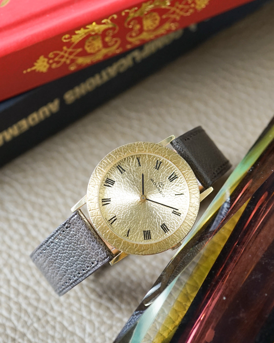 Movado "Gold Nugget" — hammered gold dial and bezel, 36mm, mint condition