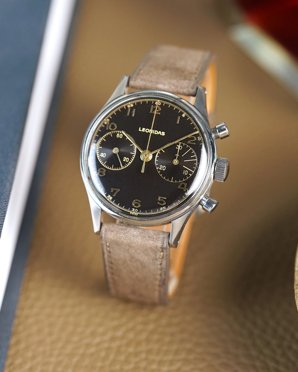 Leonidas chronograph, black gilt dial