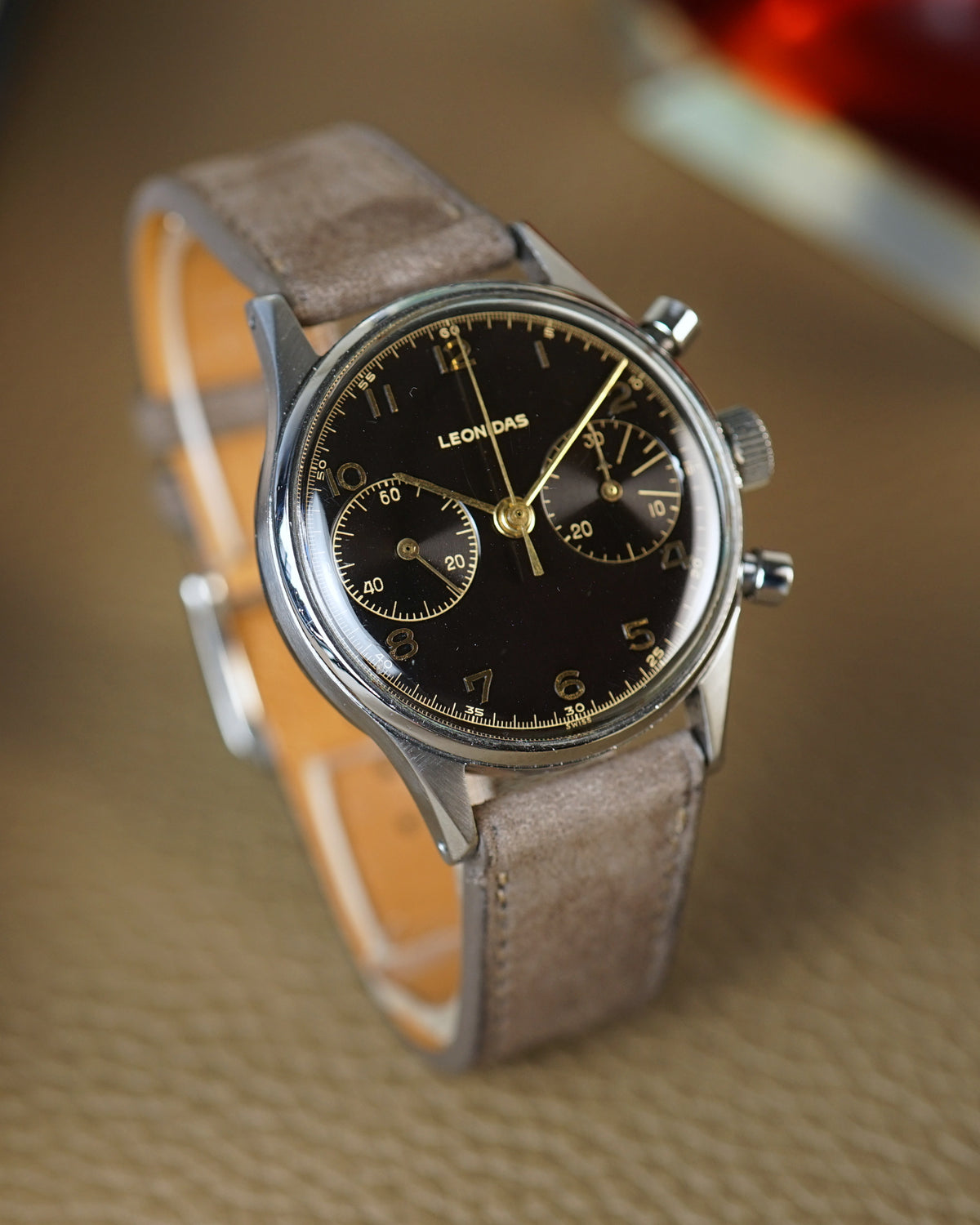 Leonidas chronograph, black gilt dial