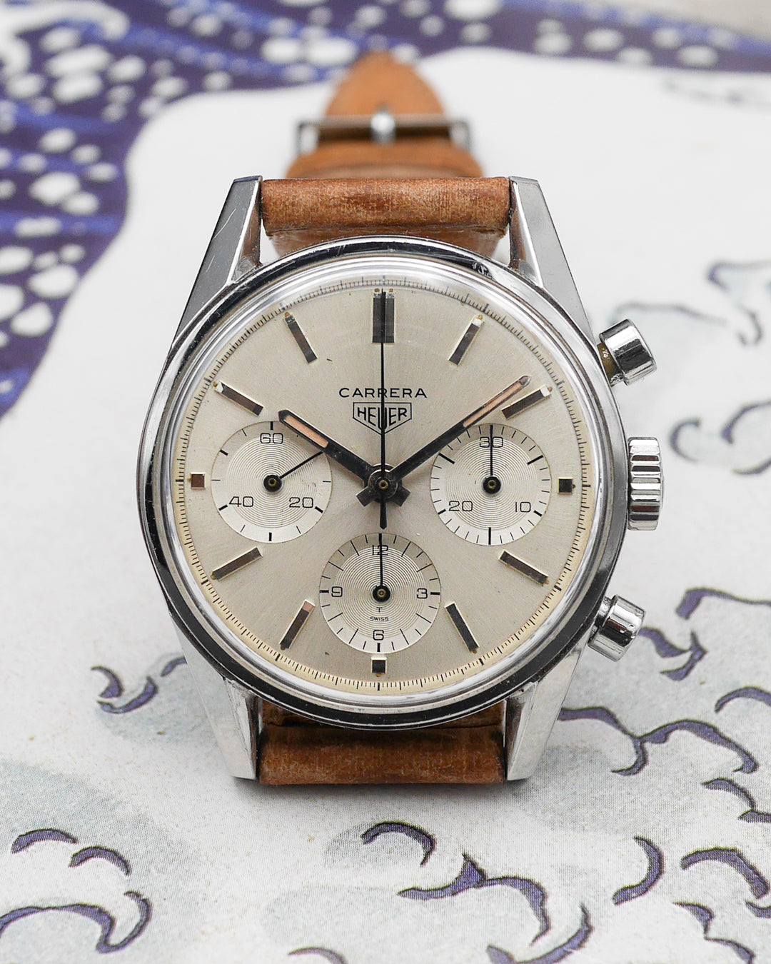 Heuer Carrera 2447S 1st execution with silver sunburst dial