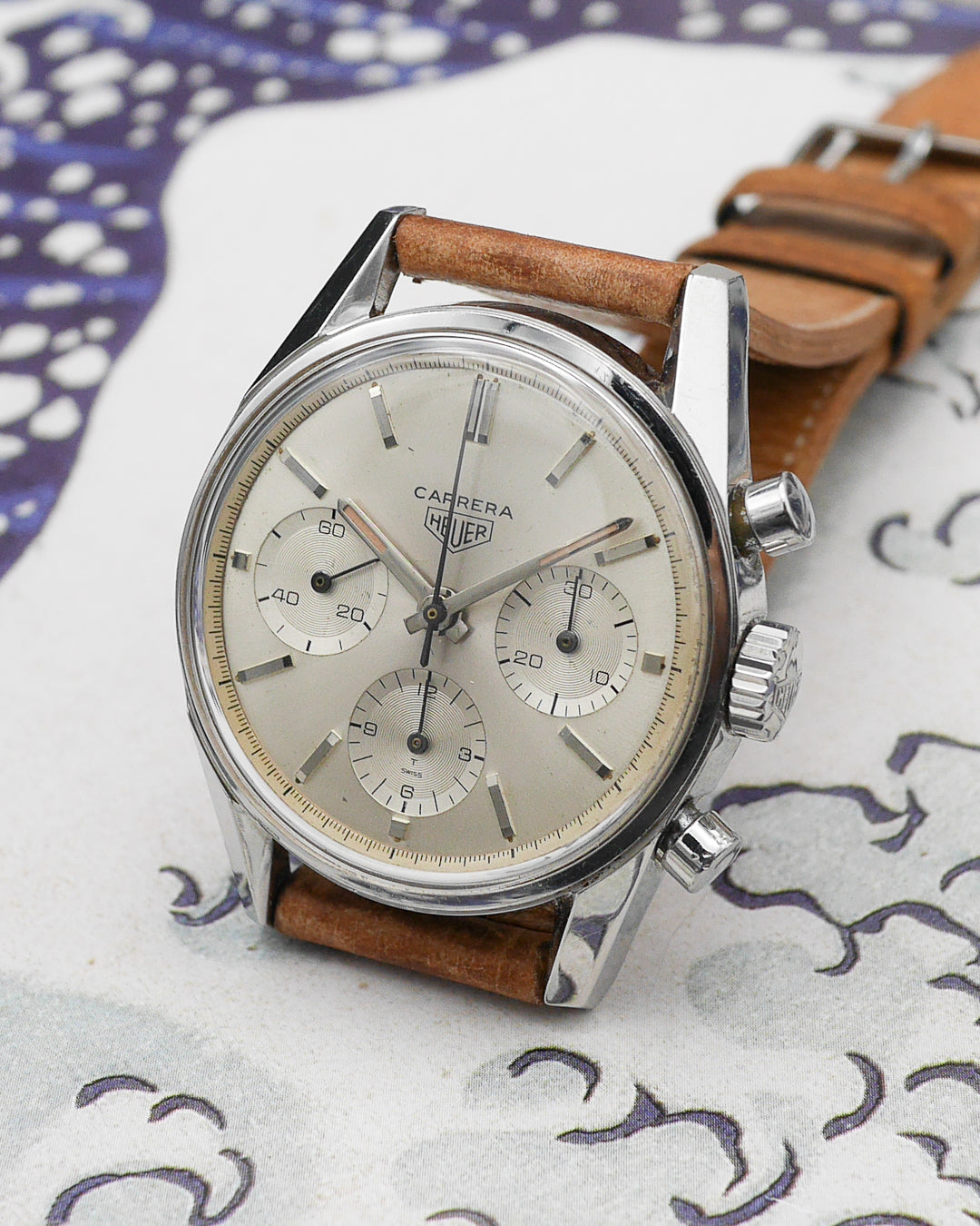 Heuer Carrera 2447S 1st execution with silver sunburst dial