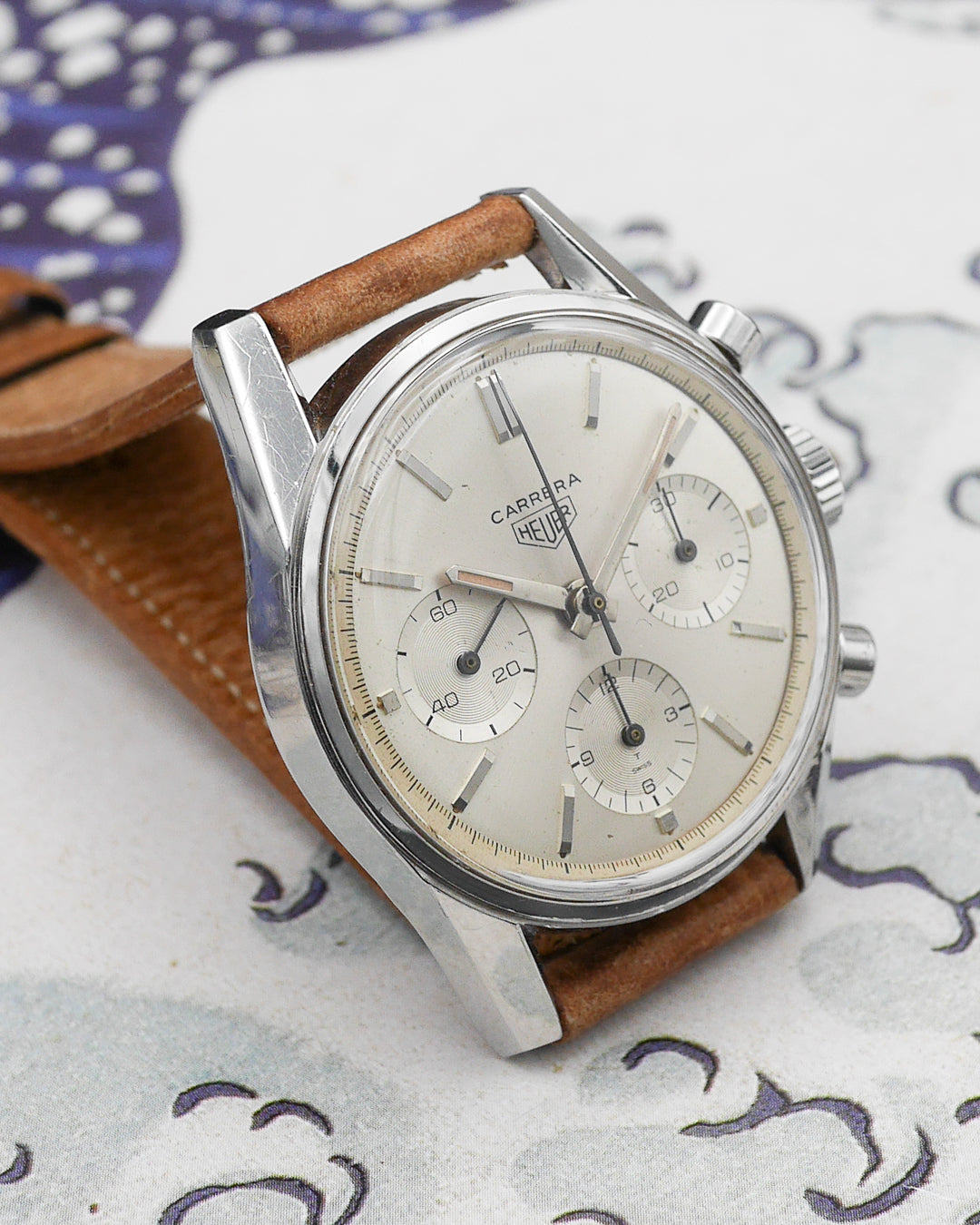 Heuer Carrera 2447S 1st execution with silver sunburst dial