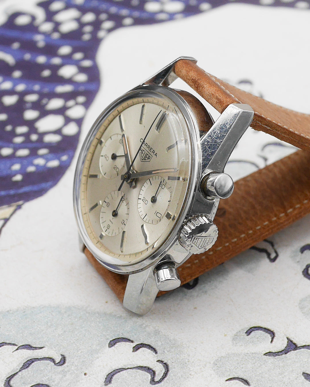 Heuer Carrera 2447S 1st execution with silver sunburst dial