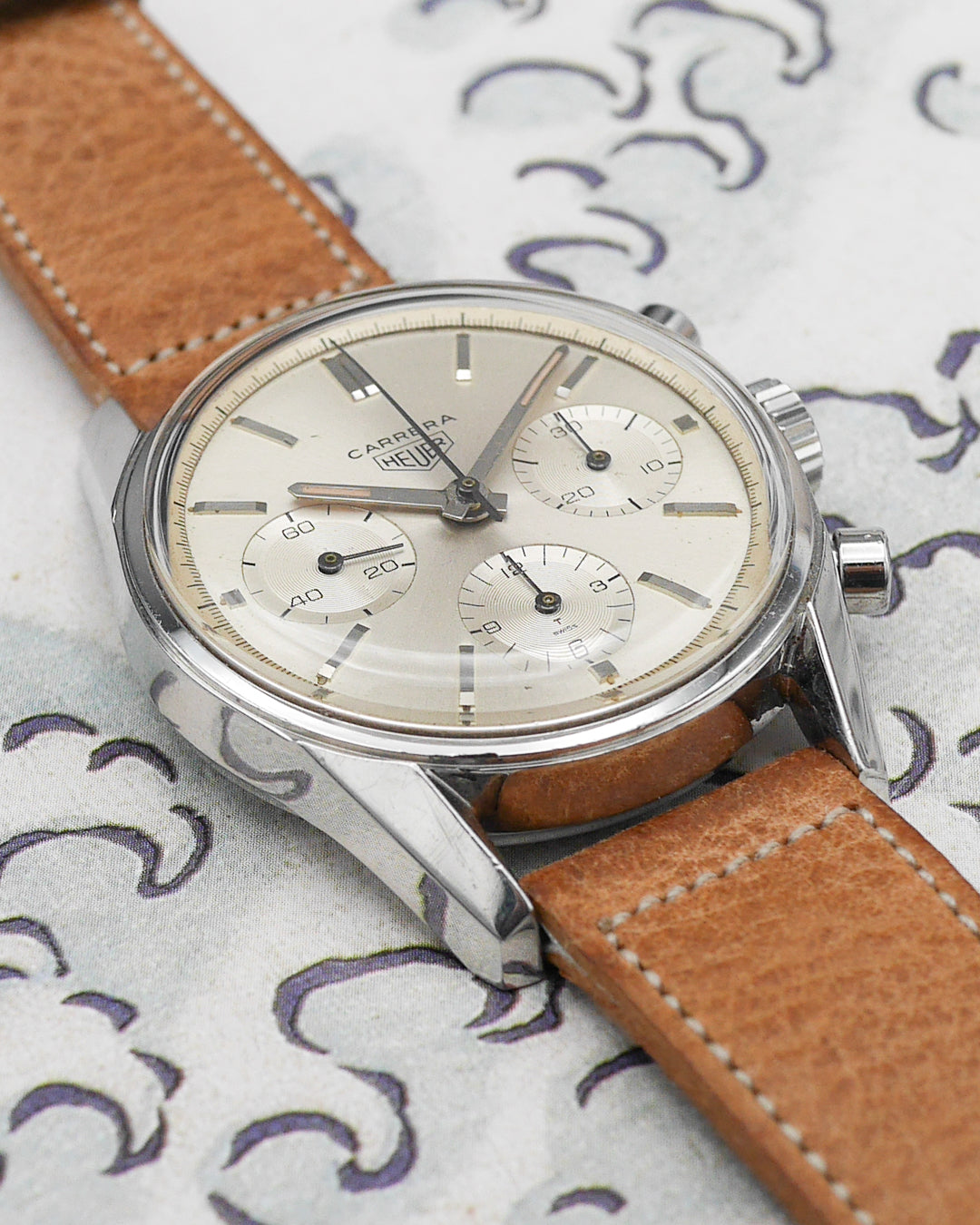 Heuer Carrera 2447S 1st execution with silver sunburst dial