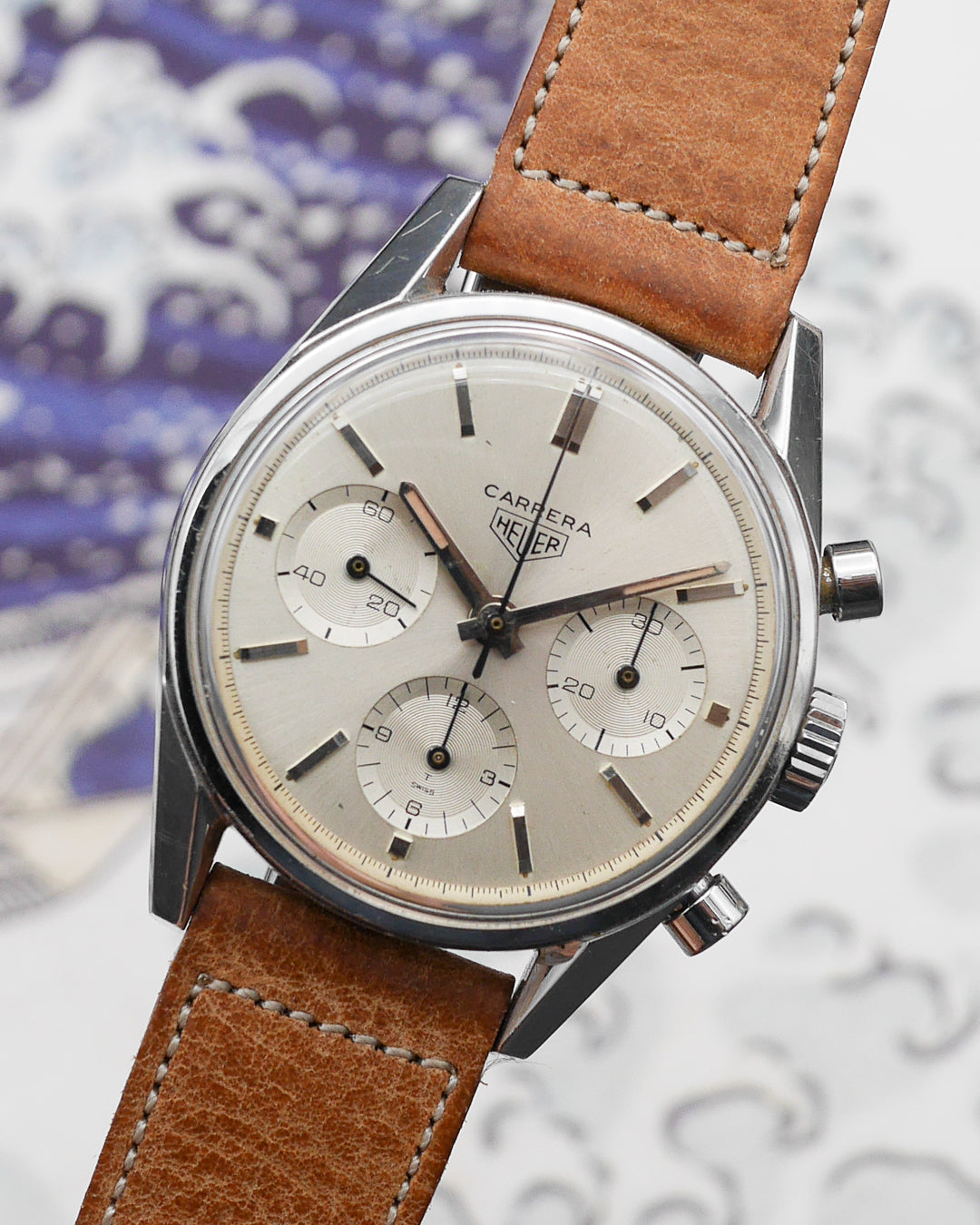 Heuer Carrera 2447S 1st execution with silver sunburst dial