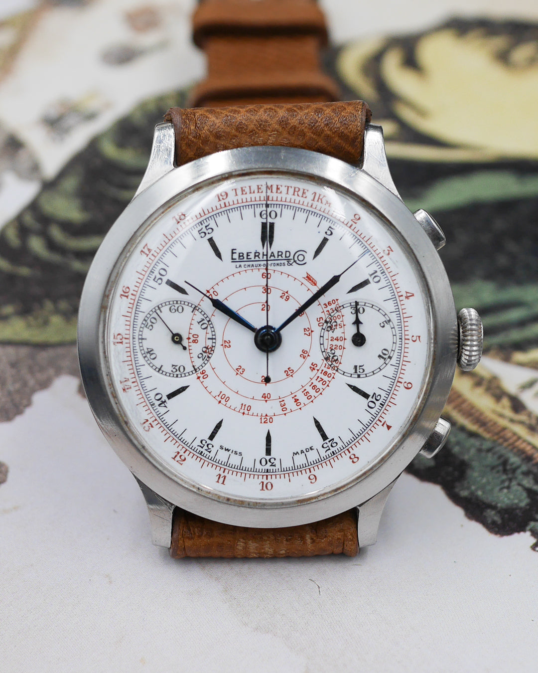1930s Eberhard&Co monopusher enamel dial