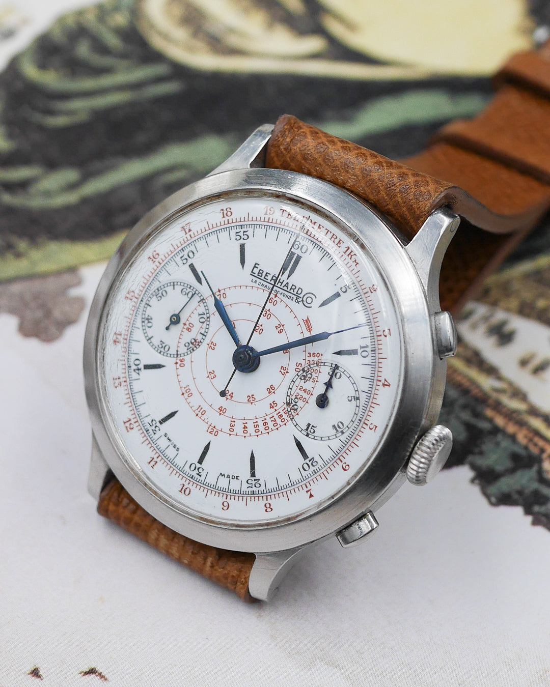 1930s Eberhard&Co monopusher enamel dial