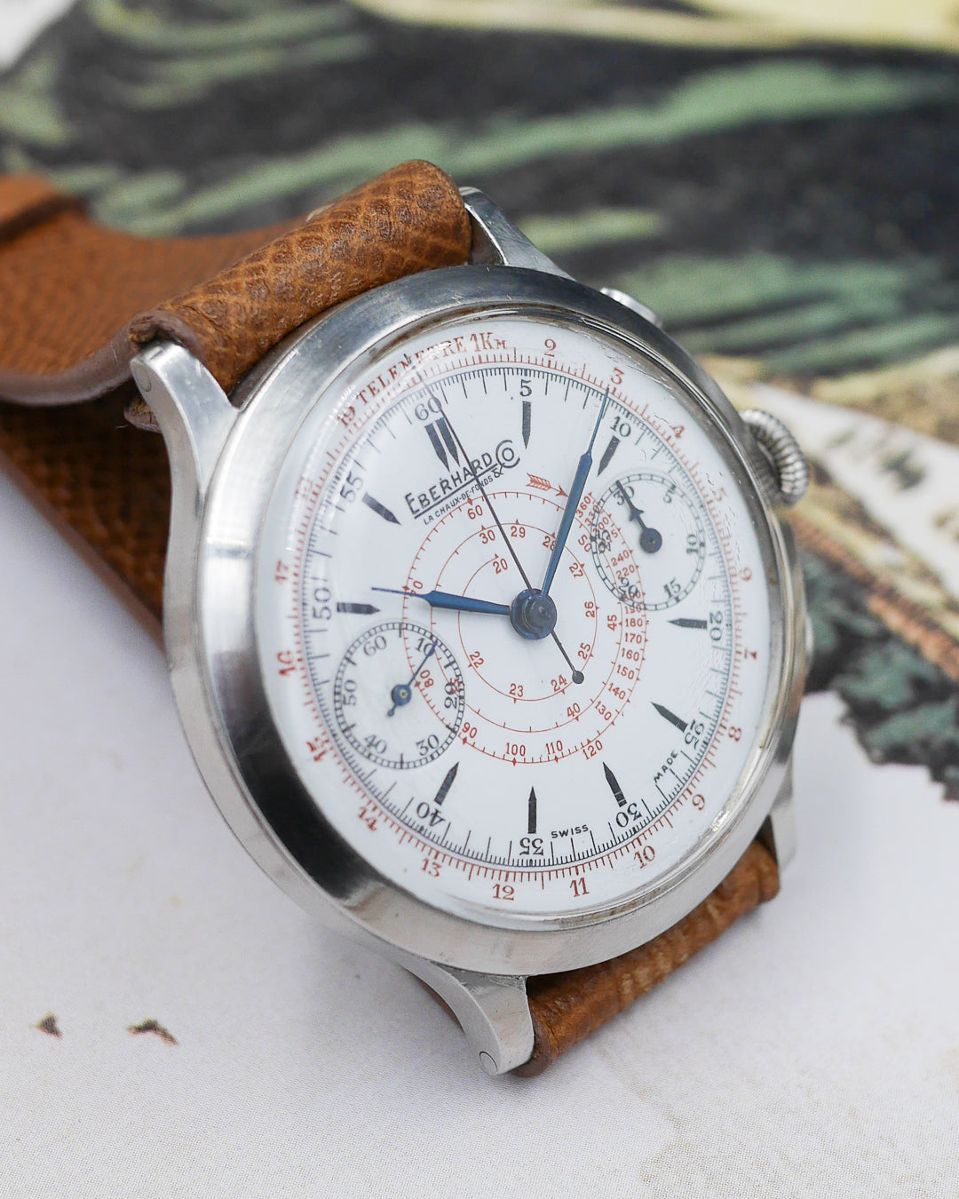 1930s Eberhard&Co monopusher enamel dial