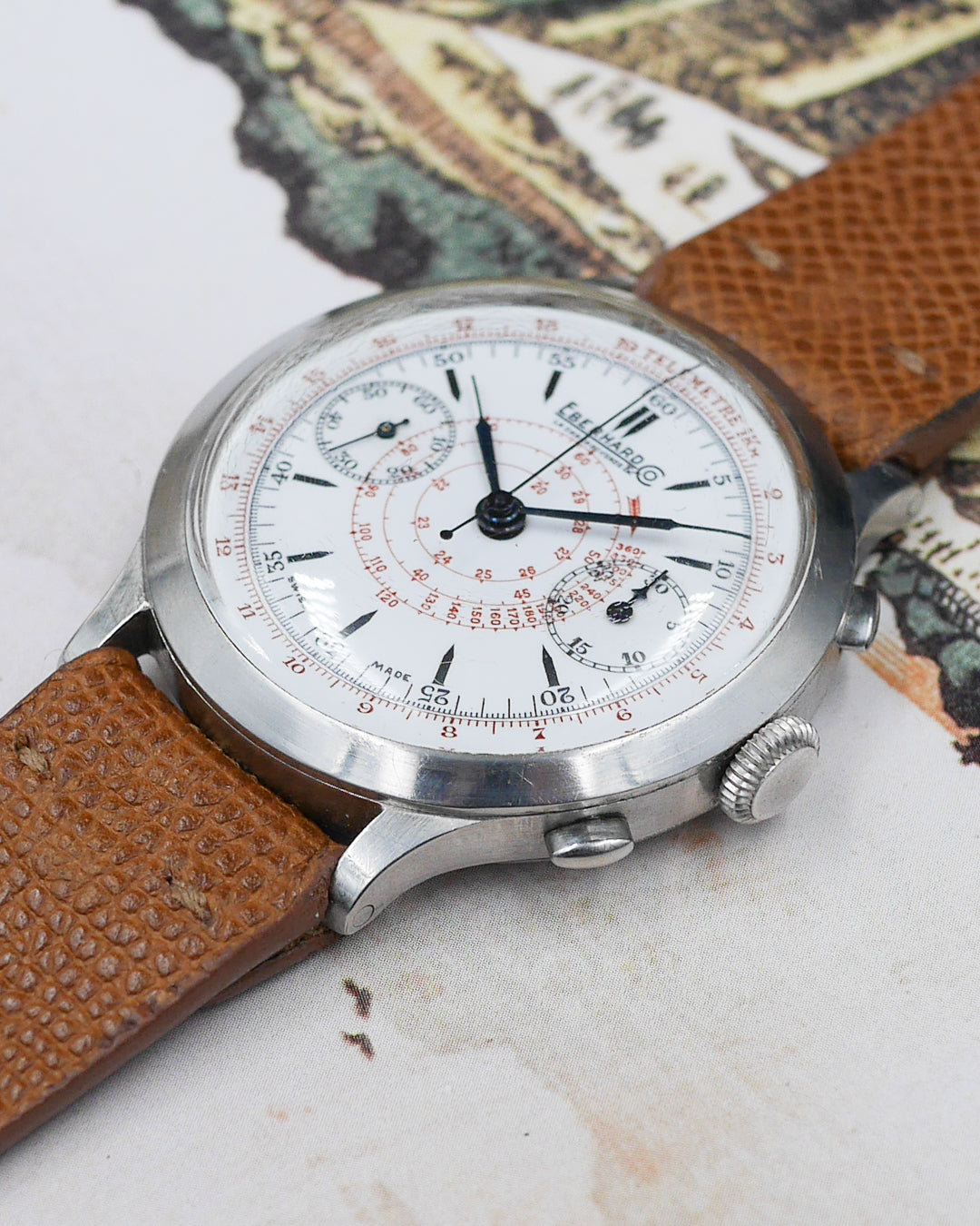 1930s Eberhard&Co monopusher enamel dial