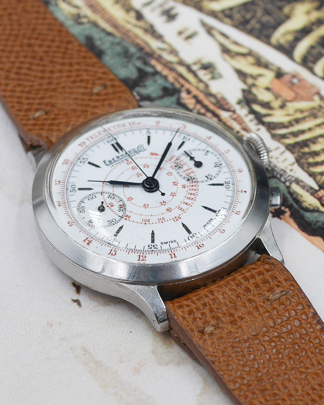 1930s Eberhard&Co monopusher enamel dial