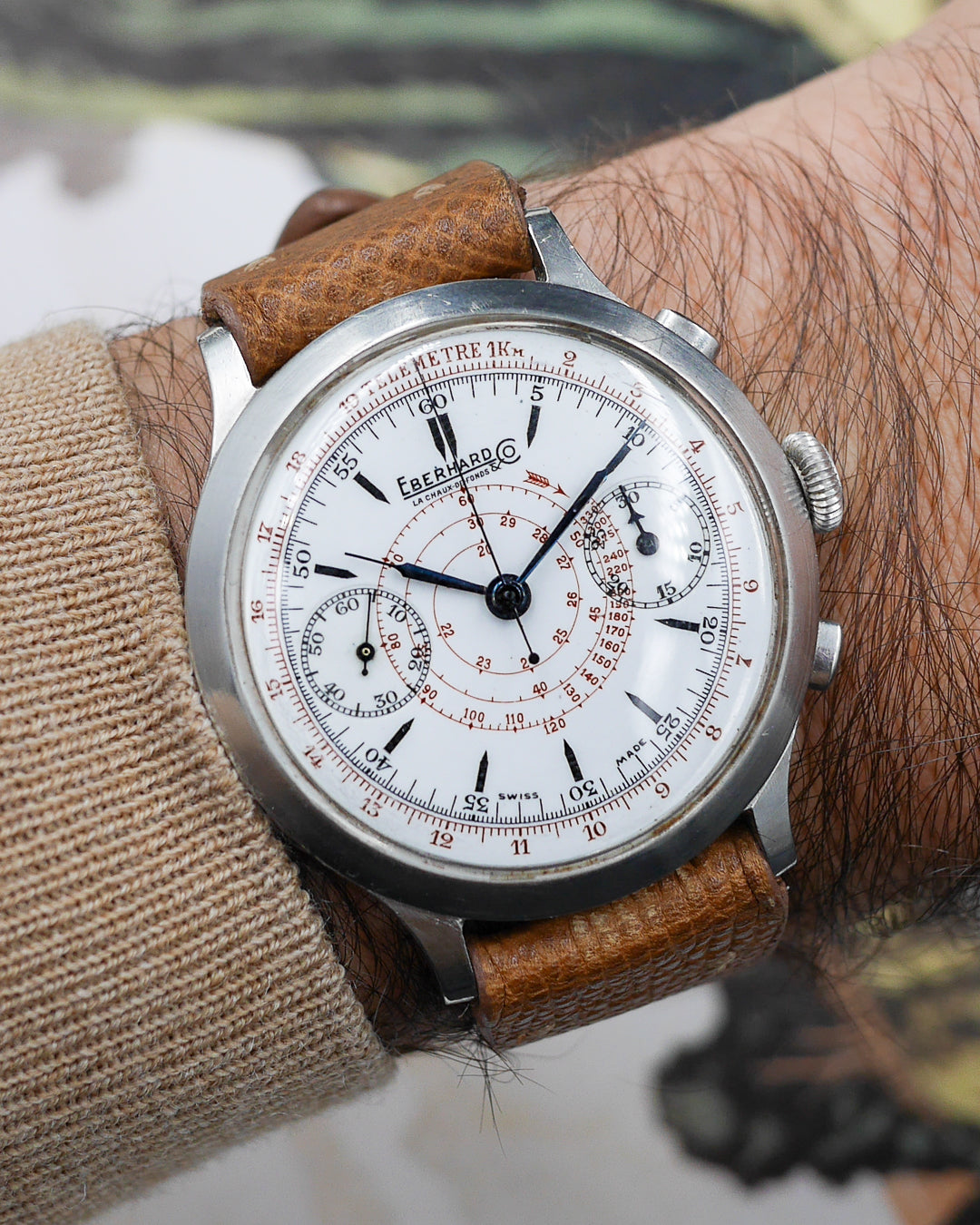 1930s Eberhard&Co monopusher enamel dial