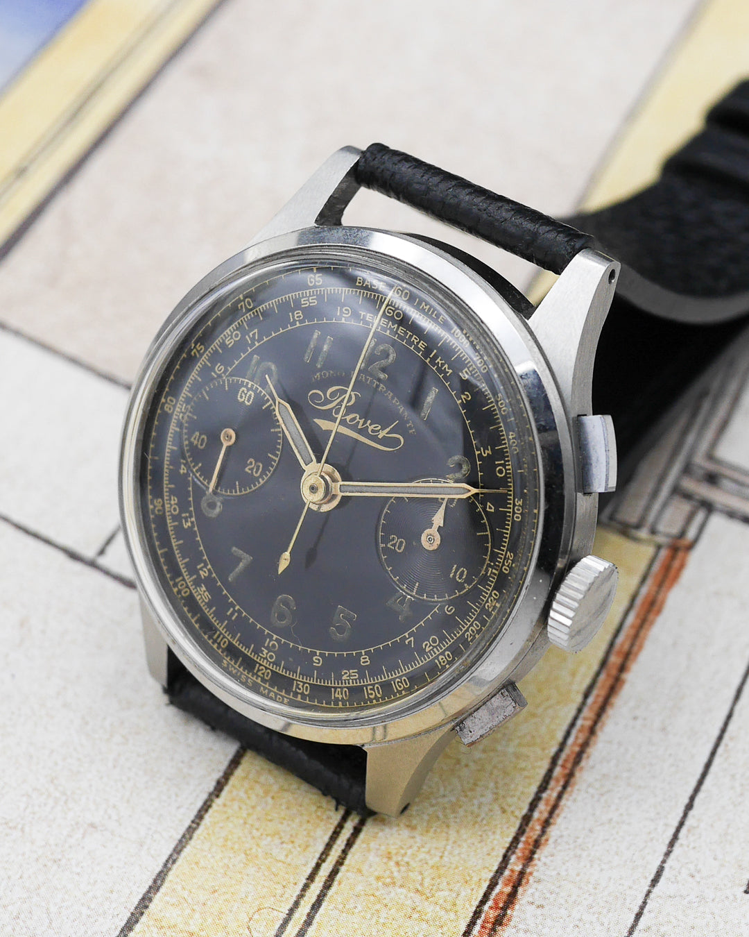 1940s Bovet Mono-Rattrapante gilt dial