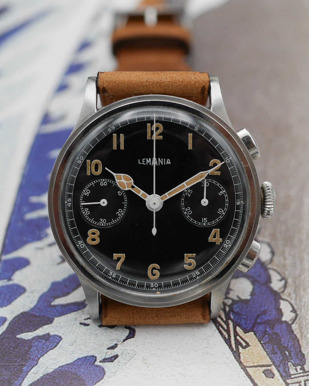 1940s Lemania chronograph 15TL step case