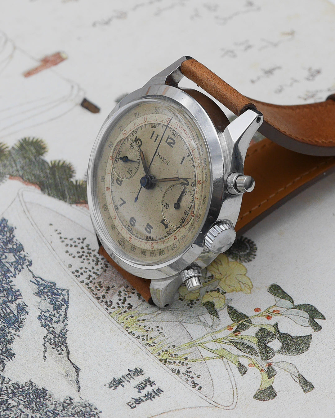 1940s Doxa Spillman case salmon dial Valjoux 22 chronograph
