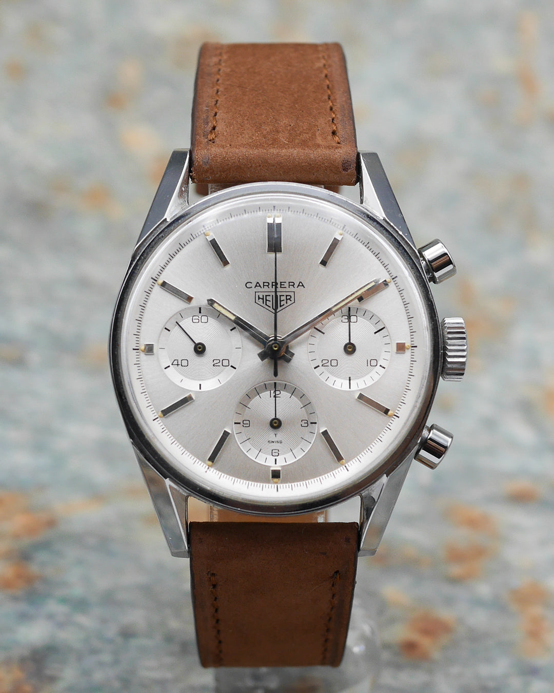 1960s Heuer Carrera ref. 2447S 1st execution with silver sunburst dial