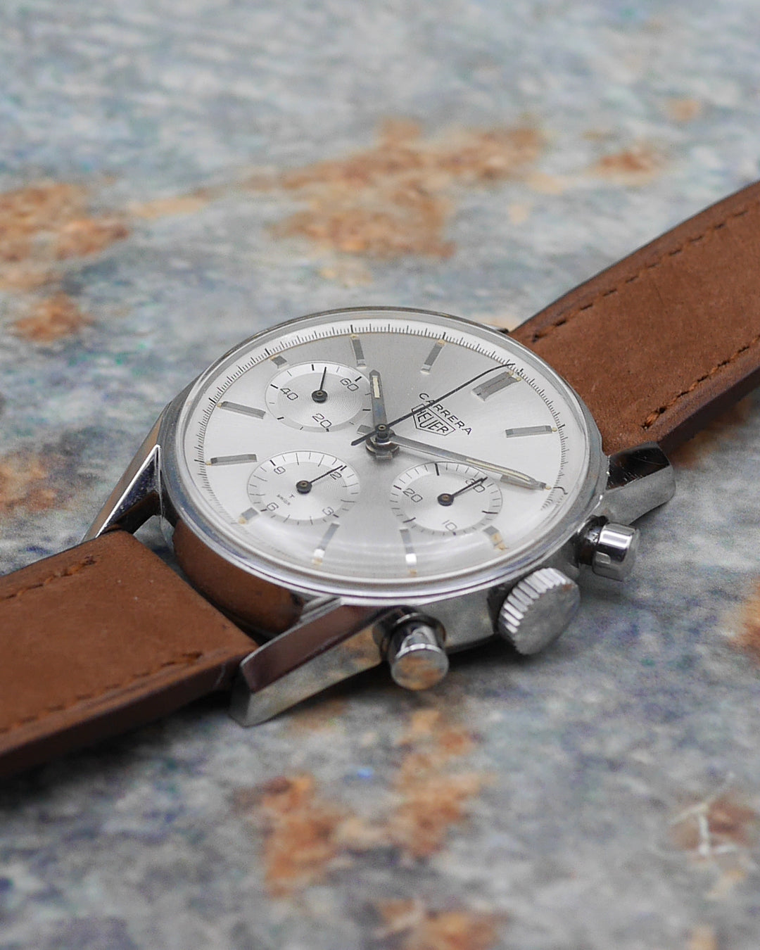 1960s Heuer Carrera ref. 2447S 1st execution with silver sunburst dial