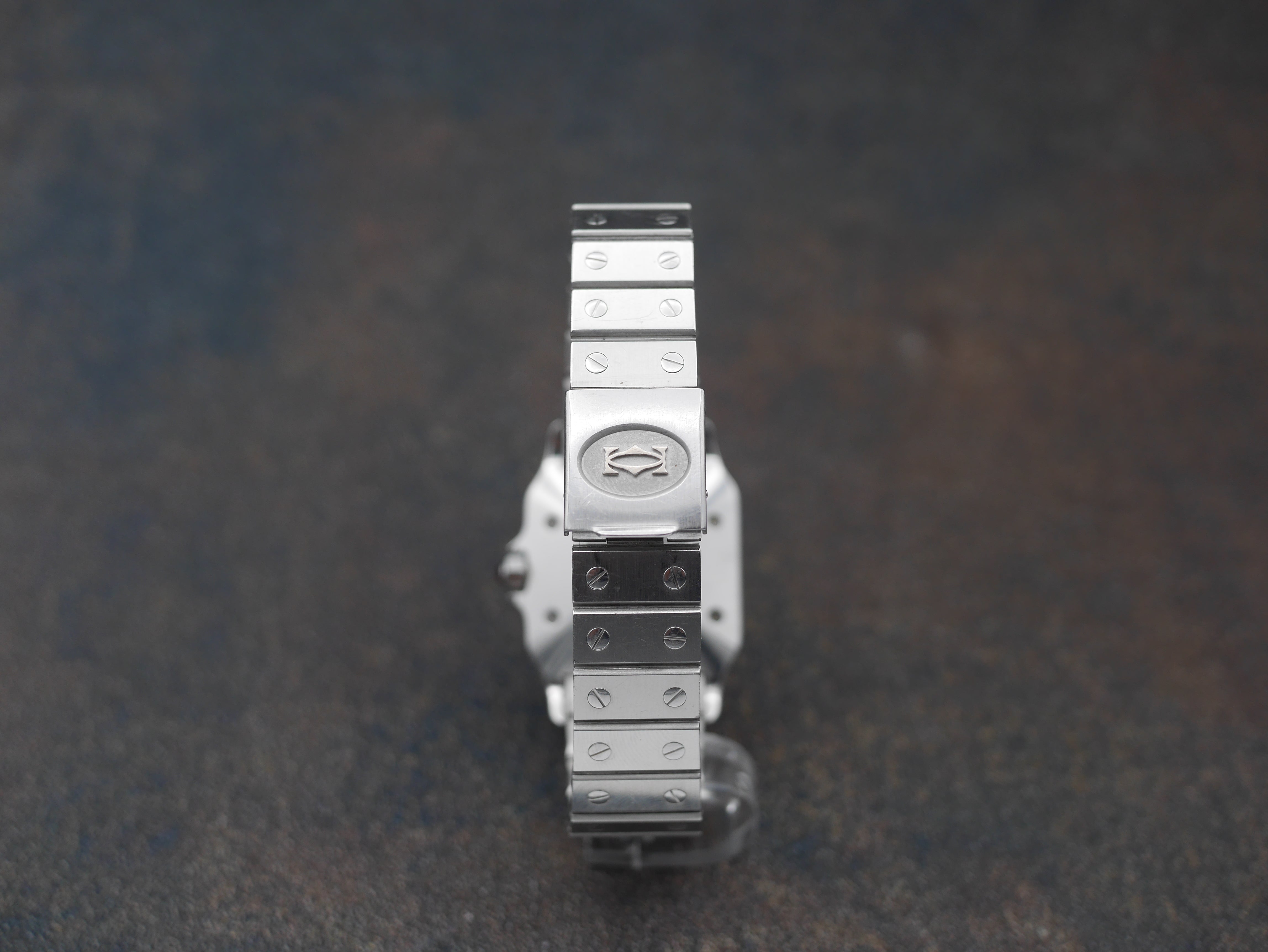 1980s Cartier Santos Stainless steel and its rare "bordeaux" dial and saphyr