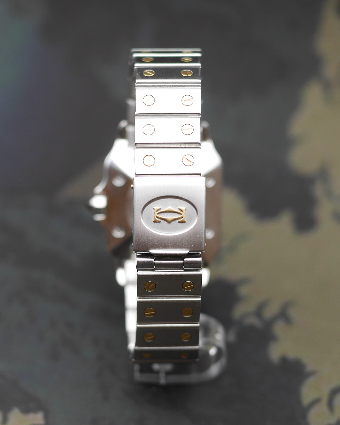 1980s Cartier Santos yellow gold & steel and its rare "bordeaux" dial and saphyr
