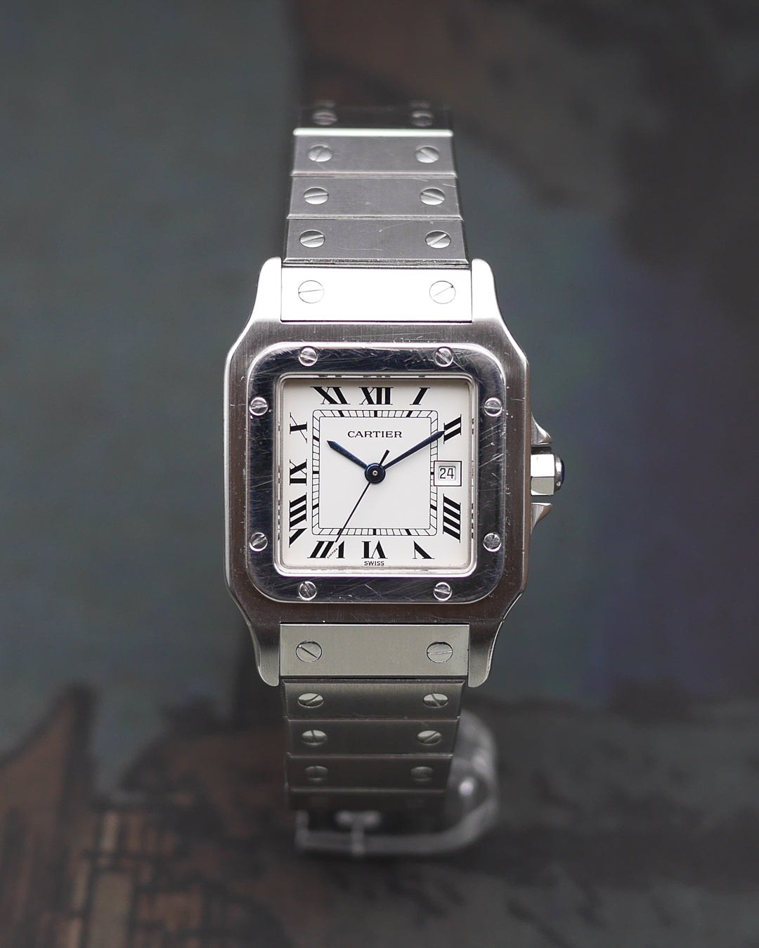 1980s Cartier Santos Stainless ref.2960 full steel ghost bracelet and its box