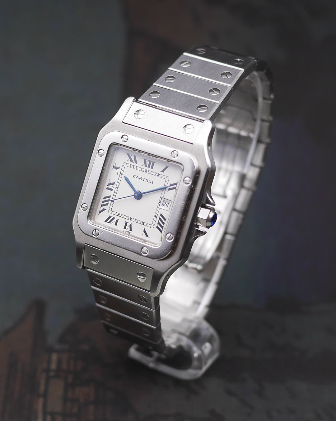 1980s Cartier Santos Stainless ref.2960 full steel ghost bracelet and its box