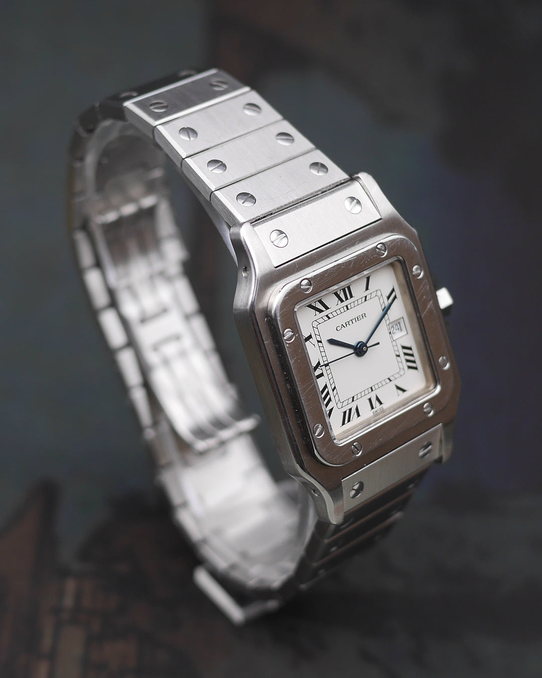 1980s Cartier Santos Stainless ref.2960 full steel ghost bracelet and its box