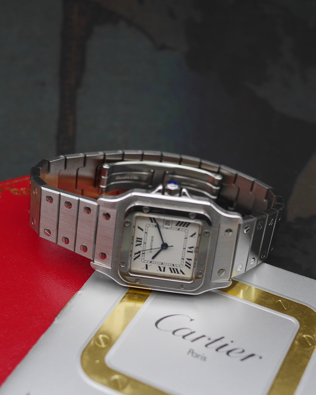 1980s Cartier Santos Stainless ref.2960 full steel ghost bracelet and its box