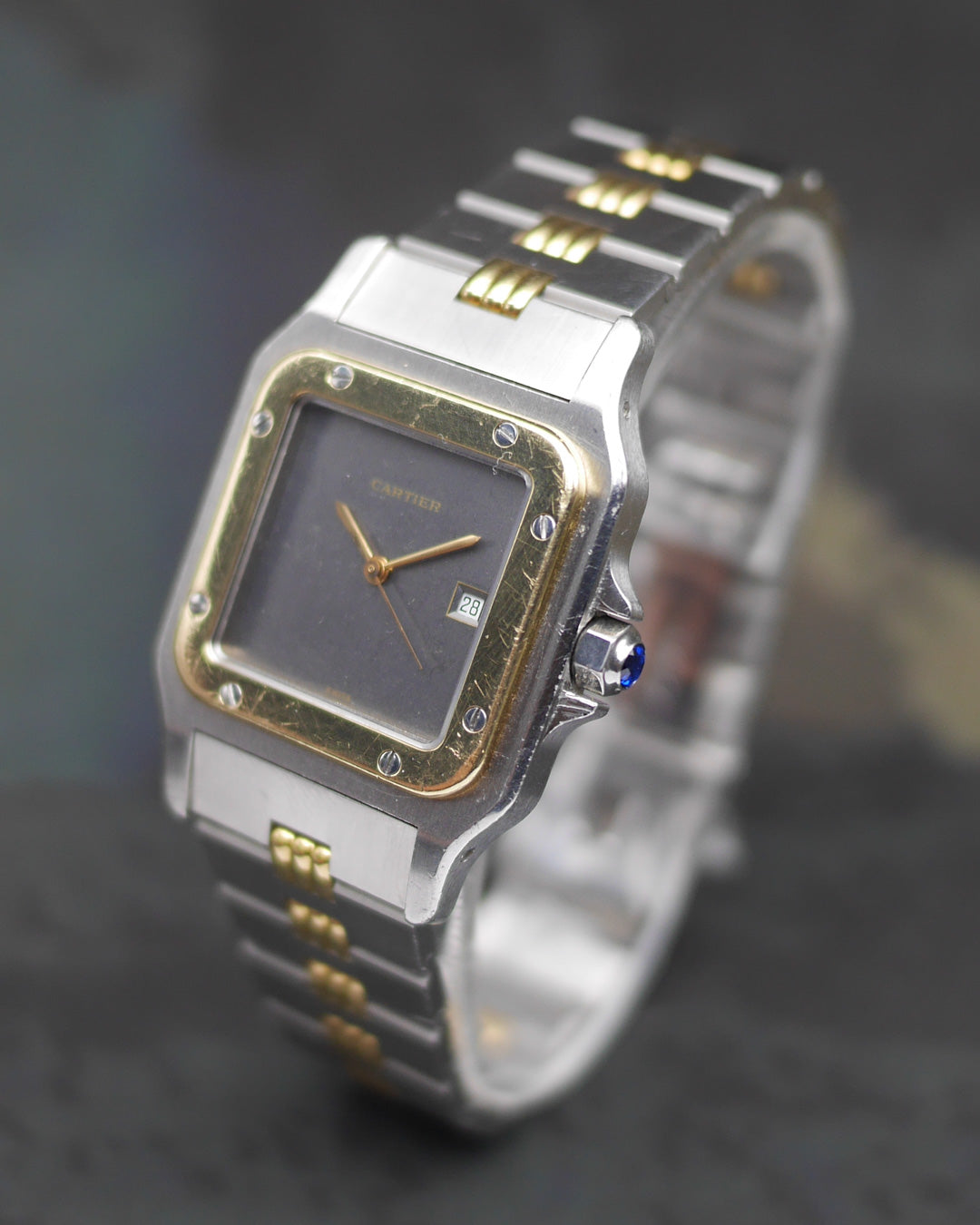 1980s Cartier Santos 2961 godron with grey dial