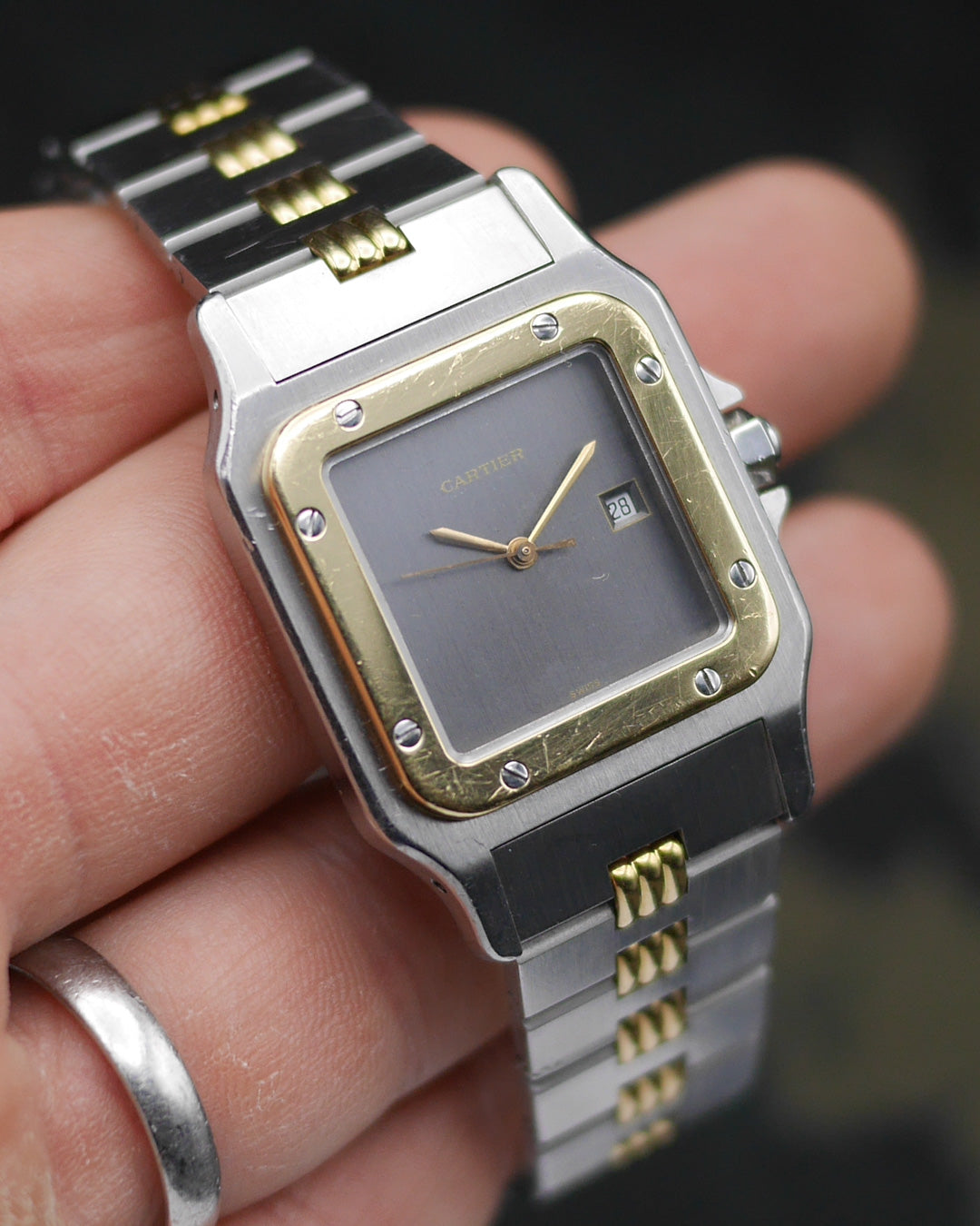 1980s Cartier Santos 2961 godron with grey dial