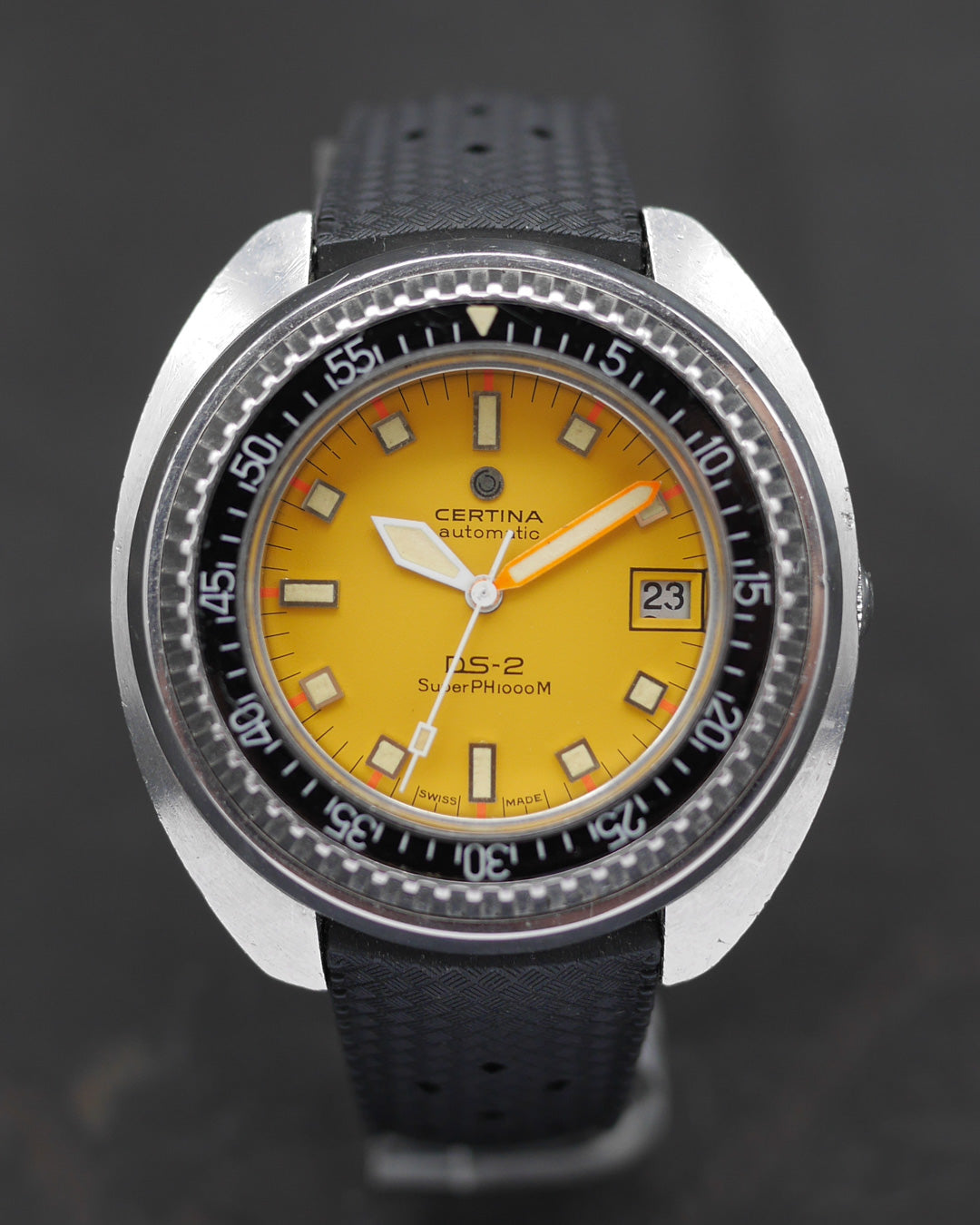 1970s Certina DS-2 SuperPH 1000M with yellow dial