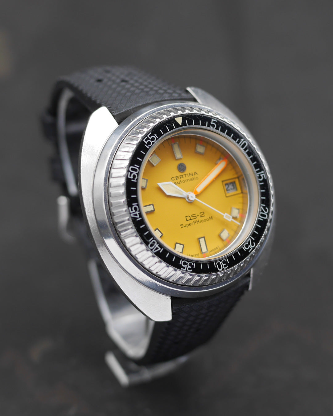 1970s Certina DS-2 SuperPH 1000M with yellow dial