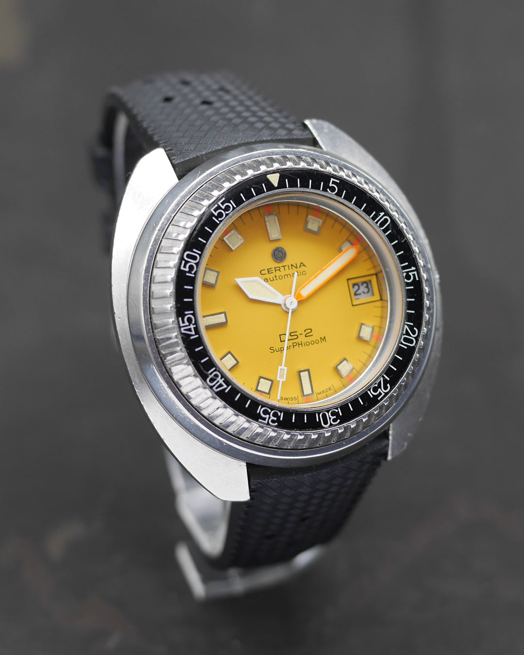 1970s Certina DS-2 SuperPH 1000M with yellow dial