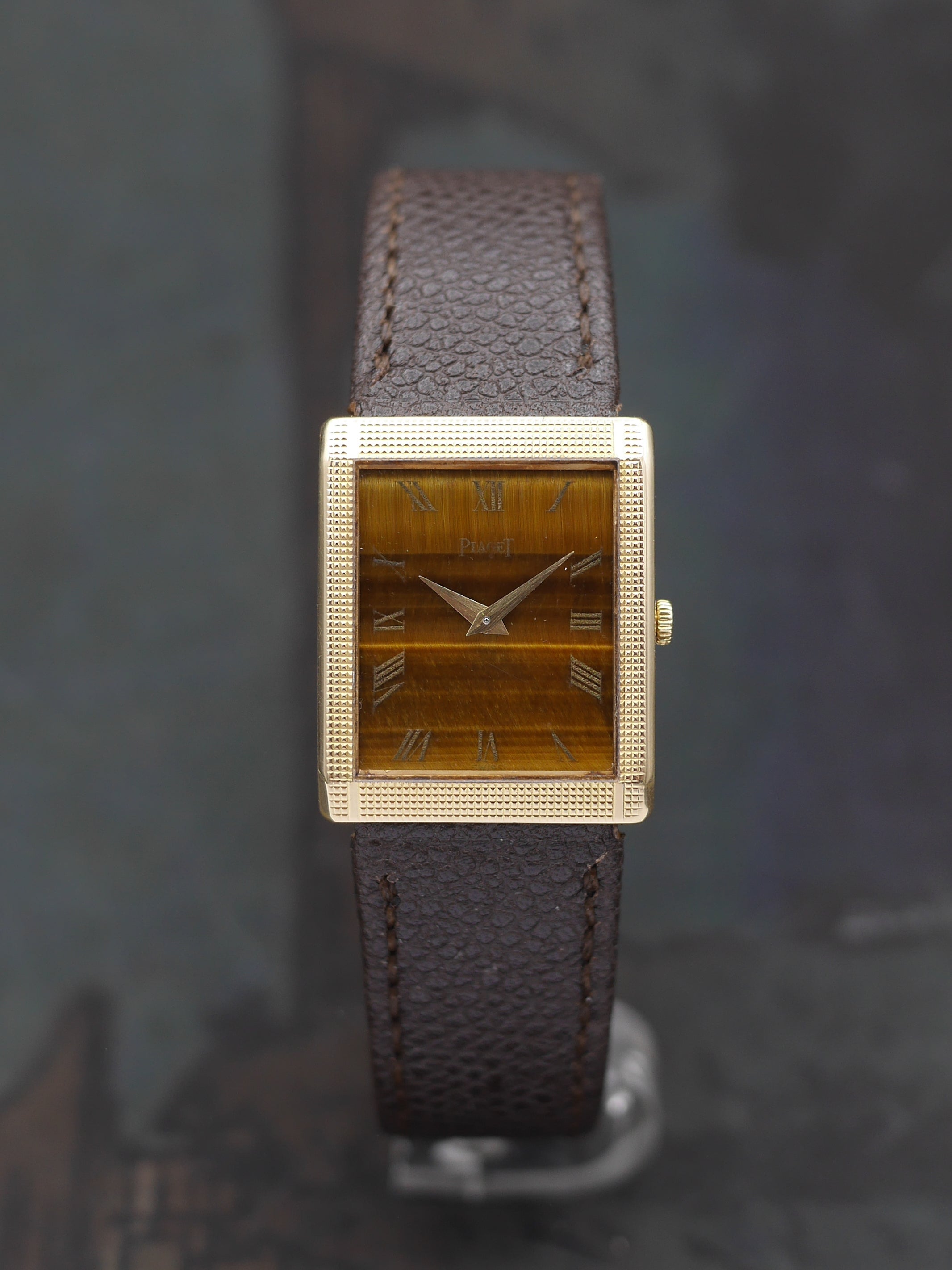 1970s Piaget Tank ref. 9151 with eye of tiger dial and hobnail case