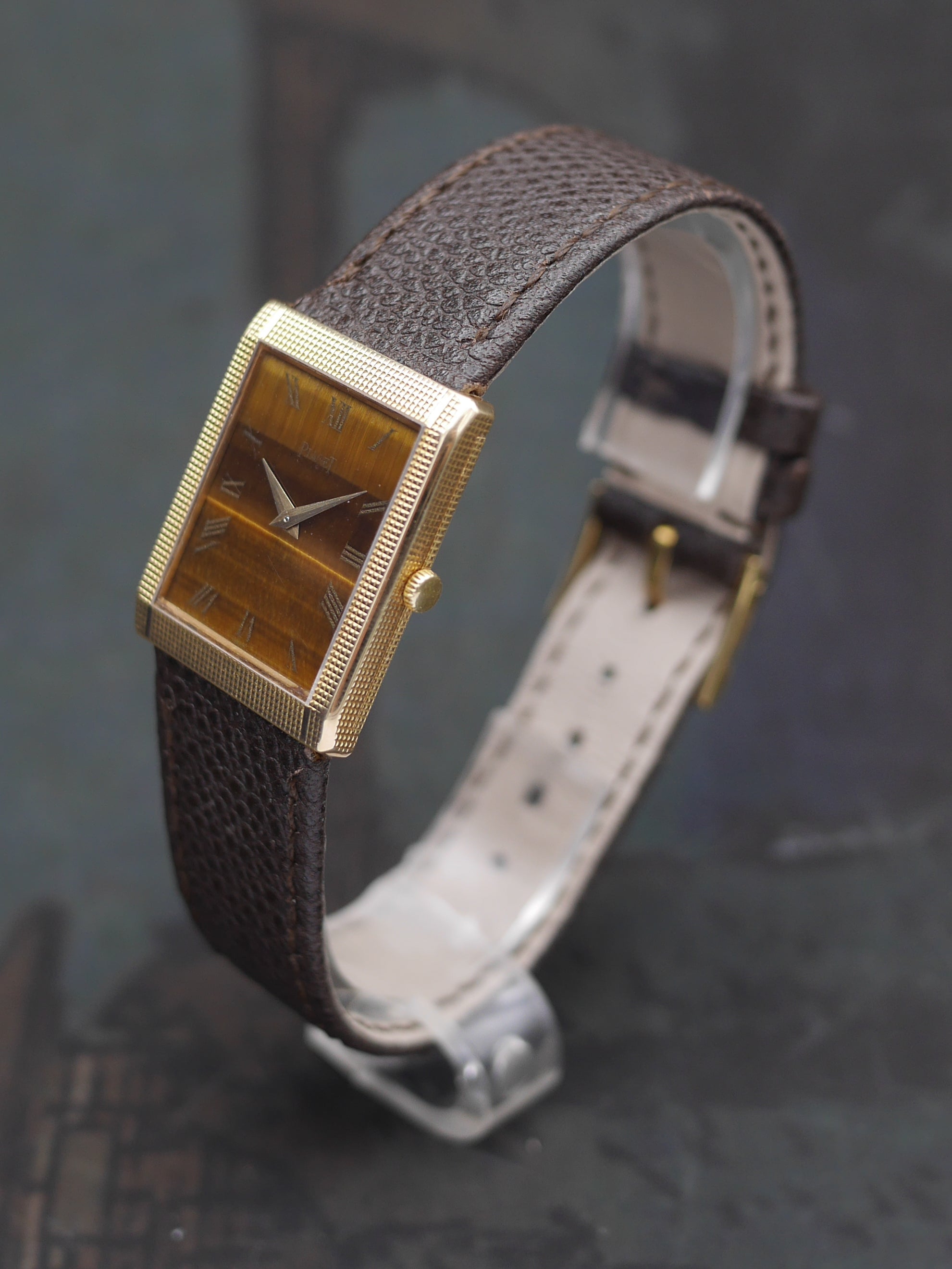 1970s Piaget Tank ref. 9151 with eye of tiger dial and hobnail case