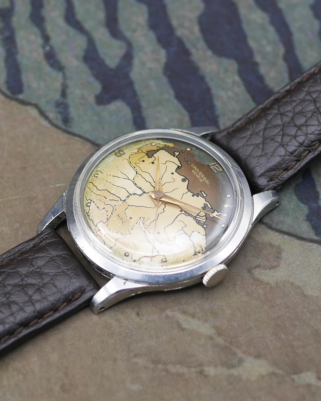 1950s Universal Geneve "Venezuela map" made for Henrique Pfeffer Caracas