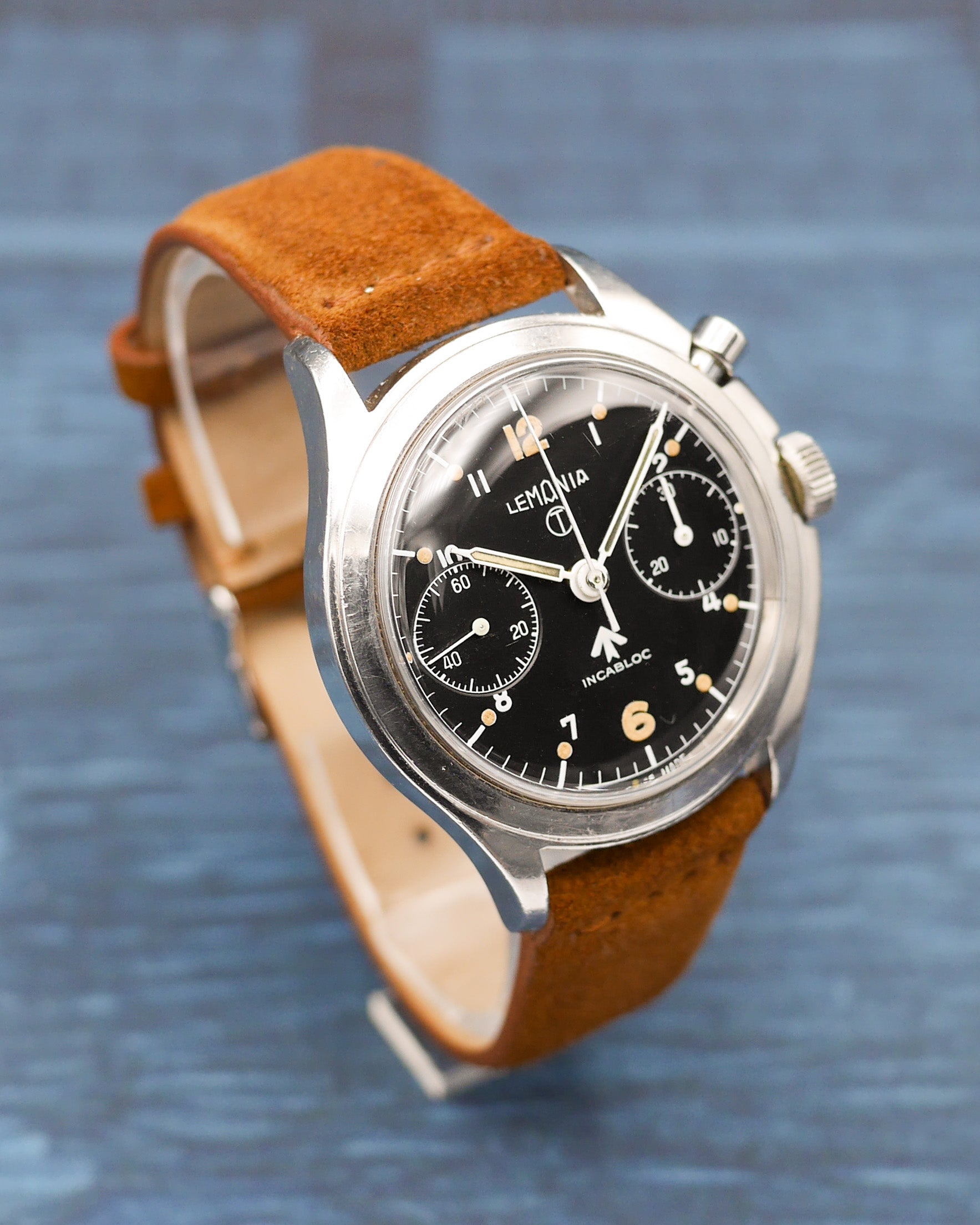 1960s Lemania monopusher chronograph made for the Royal Navy