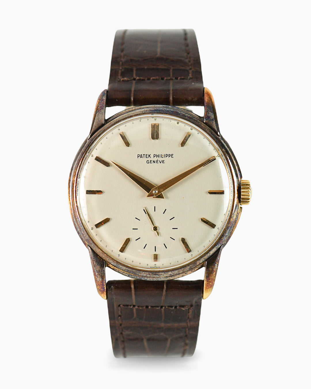 Patek Philippe Calatrava reference 1569 in yellow gold — engraved enamel dial, calibre 27-AM 400