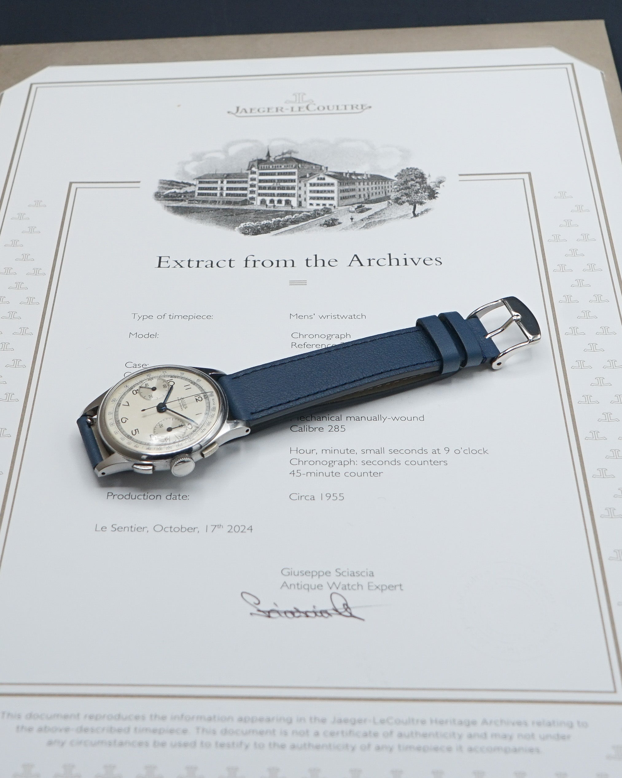 1955 Jaeger steel chronograph ref. 22420 with extract