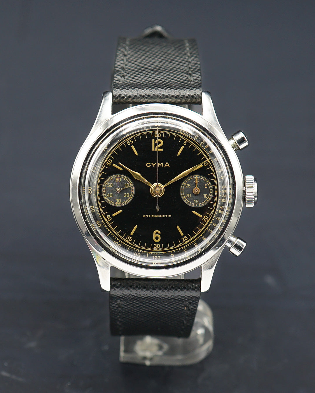 1940s Cyma oversized clamshell chronograph with Valjoux 22