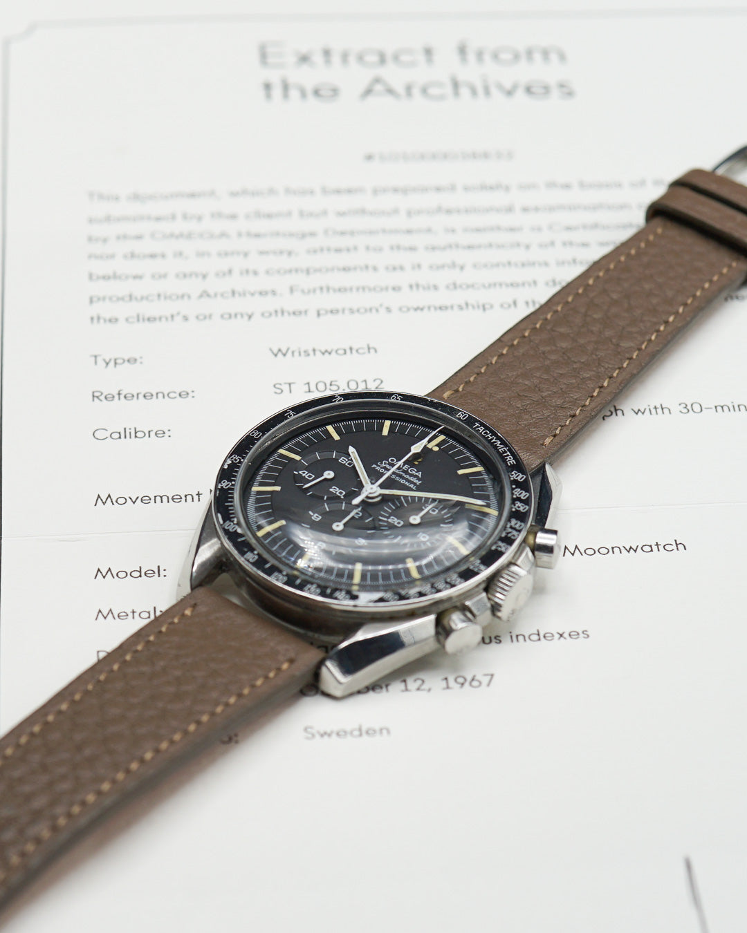1967 Omega Speedmaster Pre-Moon 105.012-66 with Extract from the Archives